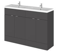 Hudson Reed Fusion 4 Door Combination Vanity Unit with Double Ceramic Basins | Gloss Grey | MDF | 1200mm