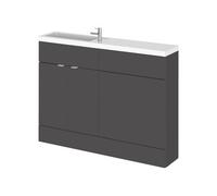 Hudson Reed Fusion Compact 2 Door Combination Vanity Unit Toilet Suite | Gloss Grey | MDF | 1200mm