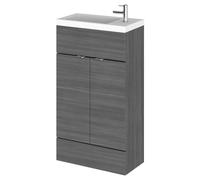 Hudson Reed Fusion 500Mm Compact Vanity Unit & Basin - Grey Woodgrain, Grey
