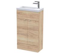 Hudson Reed CBI3022 Fusion Modern Bathroom Floor Standing 2 Soft Close Door Compact Vanity Unit and Polymarble Basin, 500mm, Bleached Oak