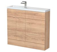 Hudson Reed CBI3042 Fusion Modern Bathroom Floor Standing 2 Soft Close Door Compact Vanity Basin Unit and WC Unit Combination, 1000mm, Bleached Oak