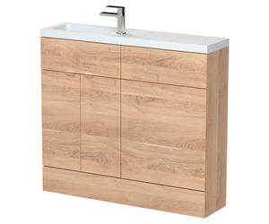 Hudson Reed Fusion Compact Woodgrain 2 Door Combination Vanity Unit Toilet Suite | Bleached Oak | MFC | 1000mm