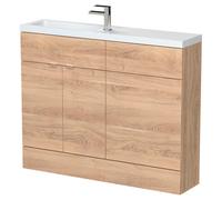 Hudson Reed CBI3001 Fusion Modern Bathroom Floor Standing Vanity Basin and WC Compact Combination Unit, 1100mm, Bleached Oak