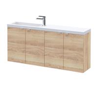 Hudson Reed Fusion Slimline 4 Door Vanity Unit with Twin Polymarble Basin | Bleached Oak | MFC | 1200mm