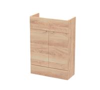 Hudson Reed OFF3007 Fusion Modern Bathroom Floor Standing 2 Soft Close Door Compact Vanity Unit, 600mm, Bleached Oak