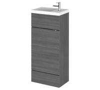 Hudson Reed Fusion Compact Woodgrain Single Door Combination Vanity Unit | Anthracite | MDF | 400mm