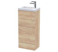 Hudson Reed Fusion Compact Woodgrain Single Door Combination Vanity Unit | Bleached Oak | MFC | 400mm