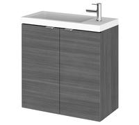 Hudson Reed Fusion Compact Woodgrain Wall Hung 2 Door Combination Vanity Unit | Anthracite | MDF | 500mm