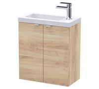 Hudson Reed Fusion Wall Hung Slimline 2 Door Vanity Unit and Basin with 1 Tap Hole | Bleached Oak | MFC | 500mm