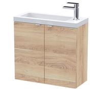 Hudson Reed Fusion Compact Woodgrain Wall Hung 2 Door Combination Vanity Unit | Bleached Oak | MFC | 600mm