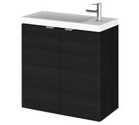 Hudson Reed Fusion Compact Woodgrain Wall Hung 2 Door Combination Vanity Unit | Charcoal Black | MDF | 500mm