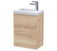 Hudson Reed Fusion Compact Woodgrain Wall Hung Single Door Combination Vanity Unit | Bleached Oak | MFC | 400mm