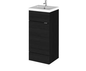 Hudson Reed Fusion Floor Standing 1 Door Vanity Unit & Polymarble Basin, Sink Vanity Unit, Charcoal Black, 400mm