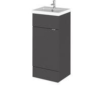 Hudson Reed Fusion Floor Standing 1 Door Vanity Unit & Polymarble Basin, Stylish Vanity Unit With Basin, Gloss Grey, 400mm