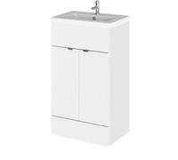 Hudson Reed Fusion Floor Standing 2 Door Vanity Unit & Ceramic Basin, Stylish Vanity Unit With Basin, Gloss White, 500mm