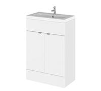 Hudson Reed Fusion Floor Standing 2 Door Vanity Unit & Ceramic Basin, Vanity Unit With Basin, Gloss White, 600mm
