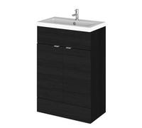 Hudson Reed Fusion Floor Standing 2 Door Vanity Unit & Polymarble Basin, Stylish Sink Vanity Unit, Charcoal Black, 600mm