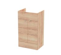 Hudson Reed Fusion Floor Standing 2 Door Vanity Unit, Soft Close, Mfc Bleached Oak, Contemporary Woodgrain, 500X355X864mm