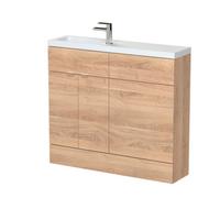Hudson Reed Fusion Floor Standing Combination Vanity Basin & Wc Compact Bathroom Sorage Unit, Bleached Oak, 1000mm