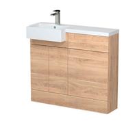 Hudson Reed Fusion Woodgrain 2 Door Combination Vanity Unit Toilet Suite with Left Hand Square Semi Recessed Basin | Bleached Oak | MFC | 1000mm