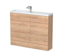 Hudson Reed Fusion Floor Standing Compact 2 Door Vanity Unit With Basin, Combination Bathroom Storage Unit, Bleached Oak, 1100mm