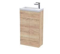Hudson Reed Fusion Compact Woodgrain 2 Door Combination Vanity Unit | Bleached Oak | MFC | 500mm