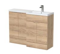 Hudson Reed Fusion Floor Standing Right Hand Combination Vanity Unit With Basin, Bathroom Storage Unit, Bleached Oak, 1200mm