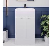 Hudson Reed CBI124A Fusion Modern Bathroom 2 Door Floor Standing Vanity Unit and Full Depth Ceramic Basin, 500mm, Gloss White