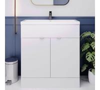 Hudson Reed CBI128A Fusion Modern Bathroom 2 Door Floor Standing Vanity Unit and Full Depth Ceramic Basin, 800mm, Gloss White