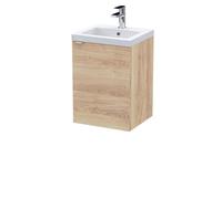 Hudson Reed CBI3039 Fusion Modern Bathroom Wall Hung 1 Soft Close Door Vanity and Polymarble Basin Unit, 400mm, Bleached Oak