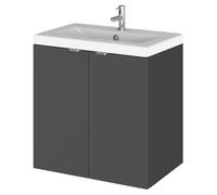 Hudson Reed Fusion Wall Hung 2 Door Combination Vanity Unit with Ceramic Basin | Gloss Grey | MDF | 500mm