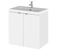Hudson Reed Fusion Wall Hung 2 Door Combination Vanity Unit with Ceramic Basin | Gloss White | MDF | 500mm
