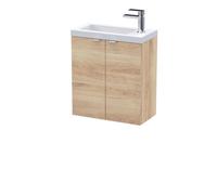 Hudson Reed Fusion Wall Hung Slimline 2 Door Vanity Unit and Basin with 1 Tap Hole | Bleached Oak | MFC | 500mm
