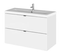 Hudson Reed Fusion Wall Hung 2 Drawer Combination Vanity Unit with Ceramic Basin | Gloss White | MDF | 800mm
