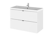 Hudson Reed Fusion Wall Hung 2 Drawer Vanity Unit & Ceramic Basin, Stylish Vanity Unit With Basin, Gloss White, 800mm