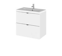Hudson Reed Fusion Wall Hung 2 Drawer Vanity Unit & Ceramic Basin, Stylish Vanity Unit With Basin, Gloss White, 600mm