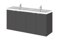 Hudson Reed Fusion Wall Hung 4 Door Combination Vanity Unit with Double Basins | Gloss Grey | MDF | 1200mm