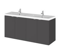 Hudson Reed Fusion Wall Hung 4 Door Combination Vanity Unit with Double Ceramic Basins | Gloss Grey | MDF | 1200mm