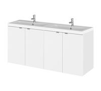 Hudson Reed Fusion Wall Hung 4 Door Combination Vanity Unit with Double Ceramic Basins | Gloss White | MDF | 1200mm