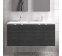 Hudson Reed Fusion Woodgrain Wall Hung 4 Door Combination Vanity Unit with Double Ceramic Basins | Anthracite | MDF | 1200mm