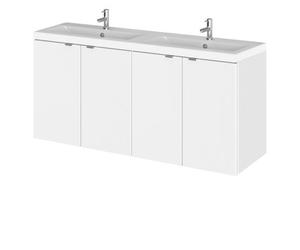 Hudson Reed Fusion Wall Hung 4 Door Vanity Unit & Twin Ceramic Basin, Stylish Vanity Unit With Basin, Gloss White, 1200mm