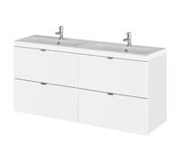 Hudson Reed CBI132A Fusion Modern Bathroom 4 Drawer Wall Hung Vanity Unit and Full Depth Double Ceramic Basin, 1200mm, Gloss White