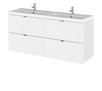 Hudson Reed Fusion 1200Mm Wall Mounted 4 Drawer Vanity Unit & Double Basin - Gloss White