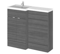 Hudson Reed Fusion Woodgrain 2 Door Combination Left Hand Basin Vanity Unit Toilet Suite | Anthracite | MDF | 1000mm