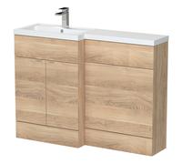 Hudson Reed Fusion Woodgrain 2 Door Combination Left Hand Basin Vanity Unit Toilet Suite | Bleached Oak | MFC | 1200mm