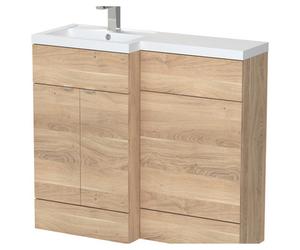 Hudson Reed Fusion Woodgrain 2 Door Combination Left Hand Basin Vanity Unit Toilet Suite | Bleached Oak | MFC | 1000mm