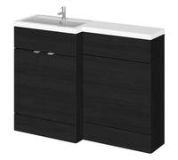 Hudson Reed Fusion Woodgrain 2 Door Combination Left Hand Basin Vanity Unit Toilet Suite | Charcoal Black | MDF | 1200mm