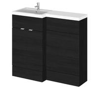 Hudson Reed Fusion Woodgrain 2 Door Combination Left Hand Basin Vanity Unit Toilet Suite | Charcoal Black | MDF | 1000mm