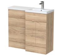 Hudson Reed Fusion Woodgrain 2 Door Combination Right Hand Basin Vanity Unit Toilet Suite | Bleached Oak | 1000mm