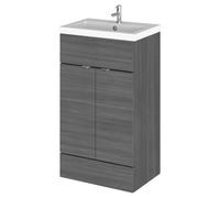 Hudson Reed Fusion 500Mm Fd Vanity Unit & Basin - Grey Woodgrain, Grey